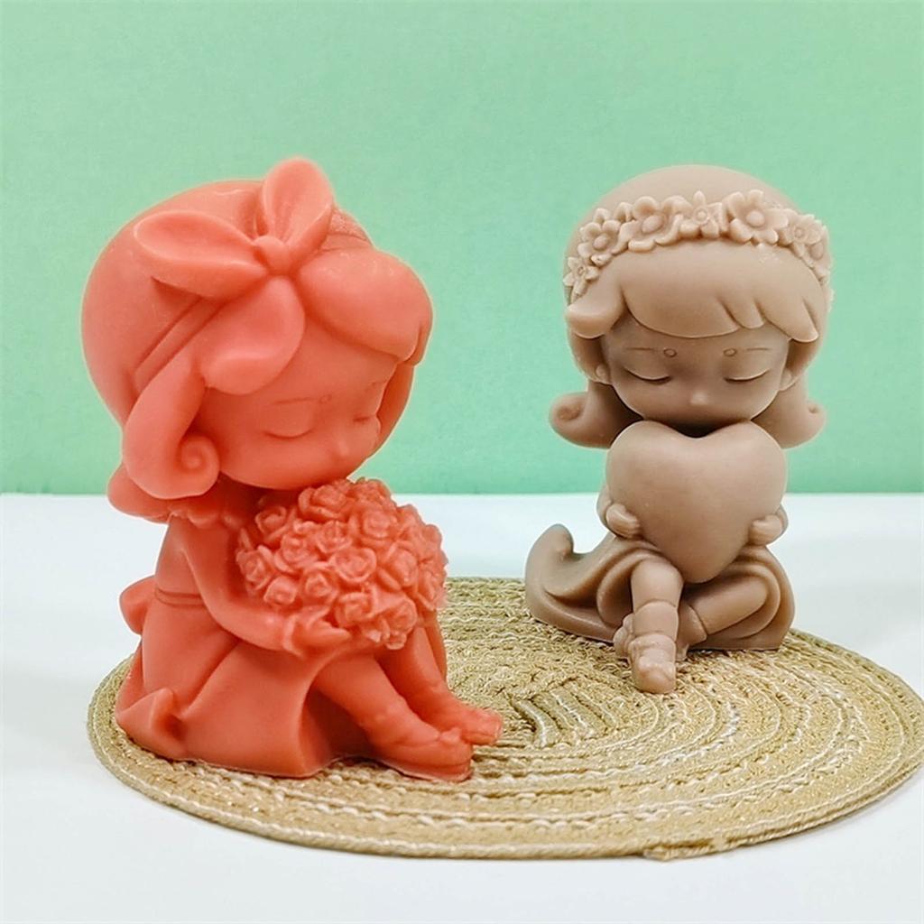 Girls Silicone Mold Lovely Little Girl Candle Mould Handmade Scented Candle Making Mold Soap Mould DIY Candy Decoration