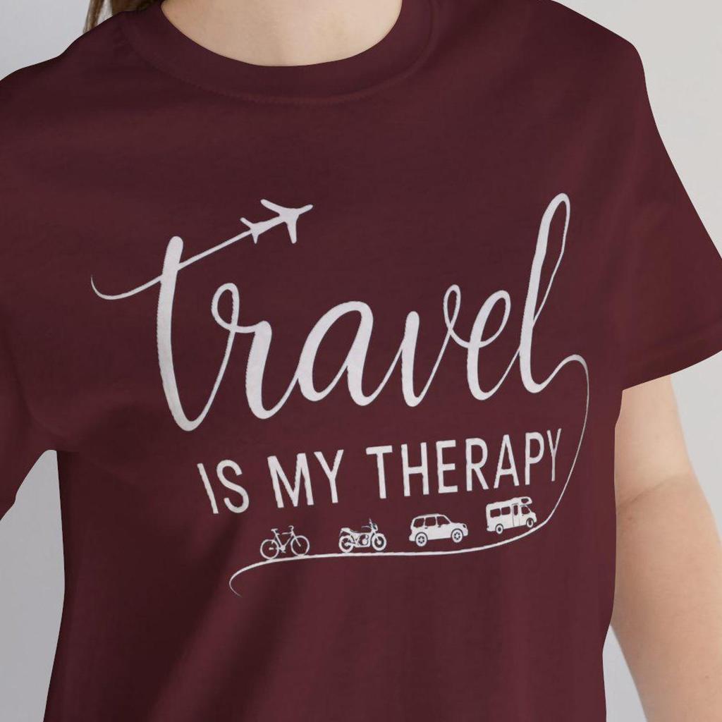 Travel Is My Therapy Shirt,Travel Lover T Shirt, Airplane Car Camper Motocikle Bike Tee,Adventure Hiking Shirt, Trendy Tee Gift for Traveler