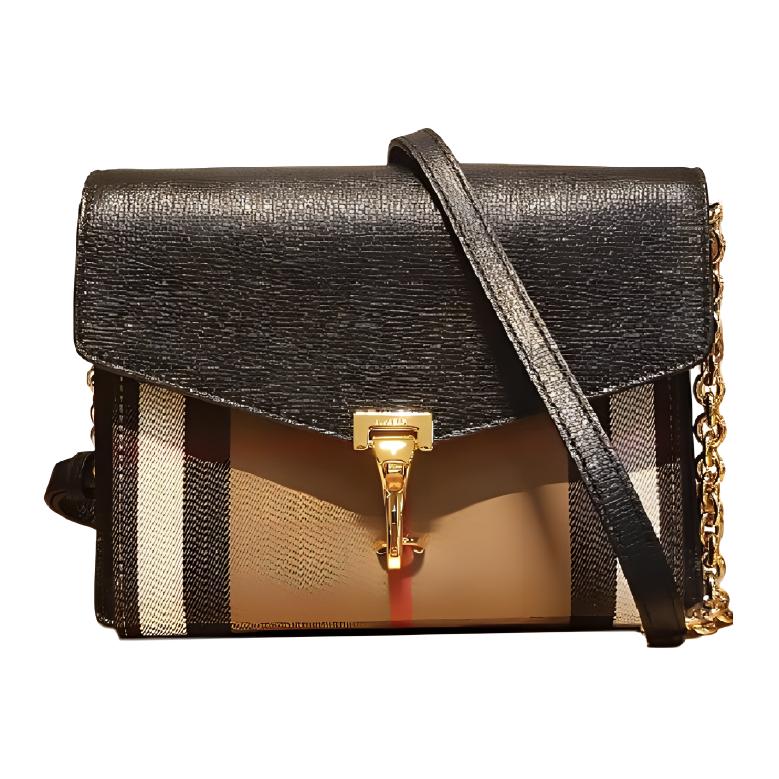 Burberry Flap Closure Adjustable Shoulder Strap Cotton Linen Crossbody Bag Women Shoulder Bag Black Multicolor 80803211