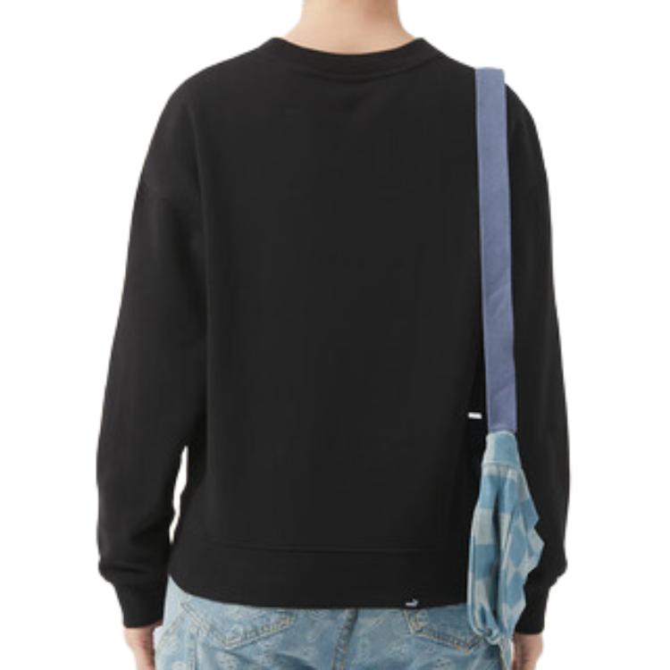Puma ESS CREW FL Solid Color Athleisure Loose Fit Fleece Lined Sweatshirt Unisex Black 632292-01