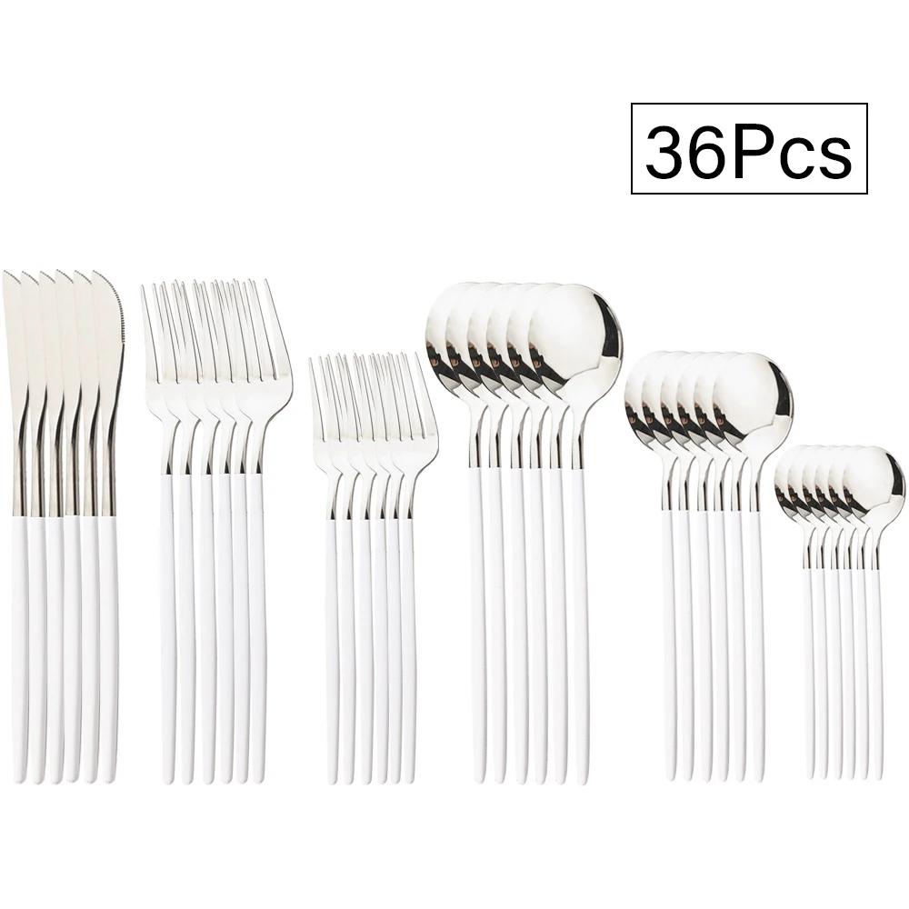 36Pcs Black Cutlery Sets Stainless Steel Knife Fork Spoon Tableware Dessert Mirror Flatware Set Festival Kitchen Dinnerware Gift