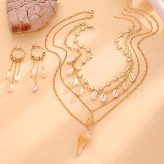 Natural Seashell Layered Necklace Tassel Ocean-Inspired Jewelry Beach Earrings Set Vacation Style Elegant Gift for Women