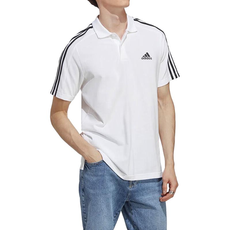 adidas Męska koszulka polo z haftowanym logo, z krótkim rękawem i połową guzika, Biała IC9312