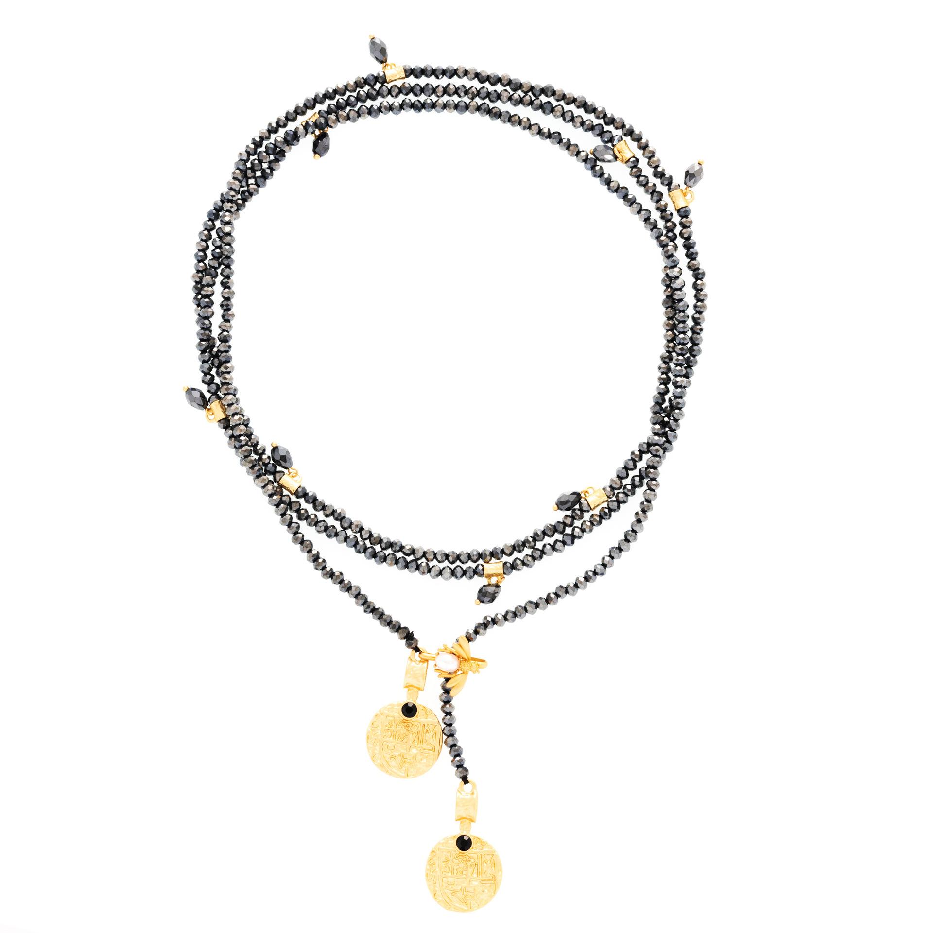 Medieval Vintage Long Black Beaded Necklace Old Money Style Niche High-End Sense Exquisite Versatile Multi-Purpose Waist Chain