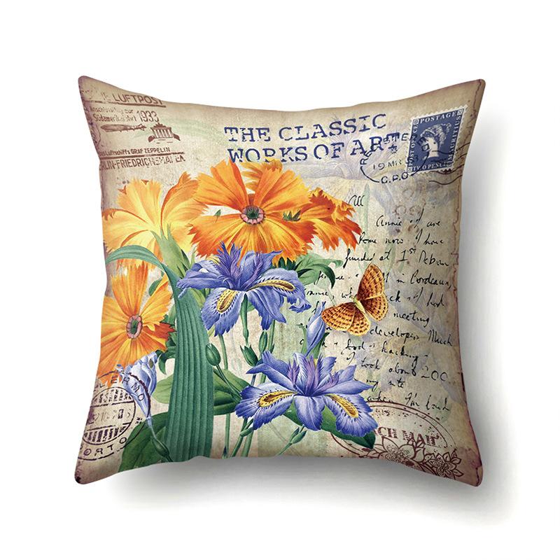 Polyester Pillowcase Automobile Decoration Retro Print Pillowcase Waist Cushion Cover Tower Bedside Cushion Cover