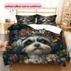 Vintage Shih Tzu Pattern Bedding Home Decoration Birthday Gift (1 * Duvet Cover + 2 * Pillowcase, Without Core)