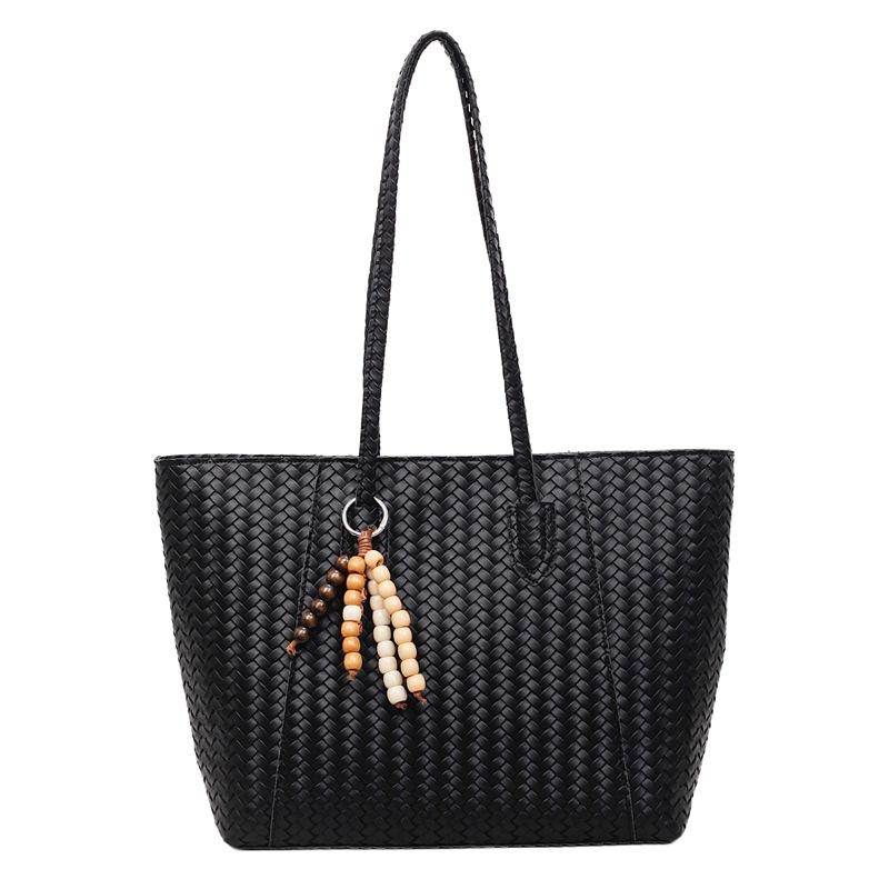 

Woven women s bags large bags autumn new fashion single shoulder retro large capacity women s tote bag batch чёрный