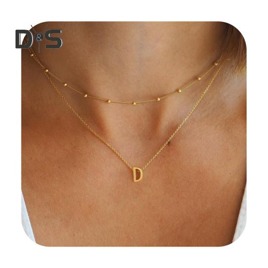 

Женское ожерелье с двухслойной подвеской в виде буквы, регулируемое с удлиненной полой цепочкой из нержавеющей стали, женское ожерелье на ключицу, ювелирное украшение на шею D