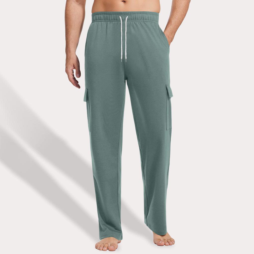 Men's Loose Casual Multi-pocket Work Pants, Youth Stretch Waist Drawstring Pants