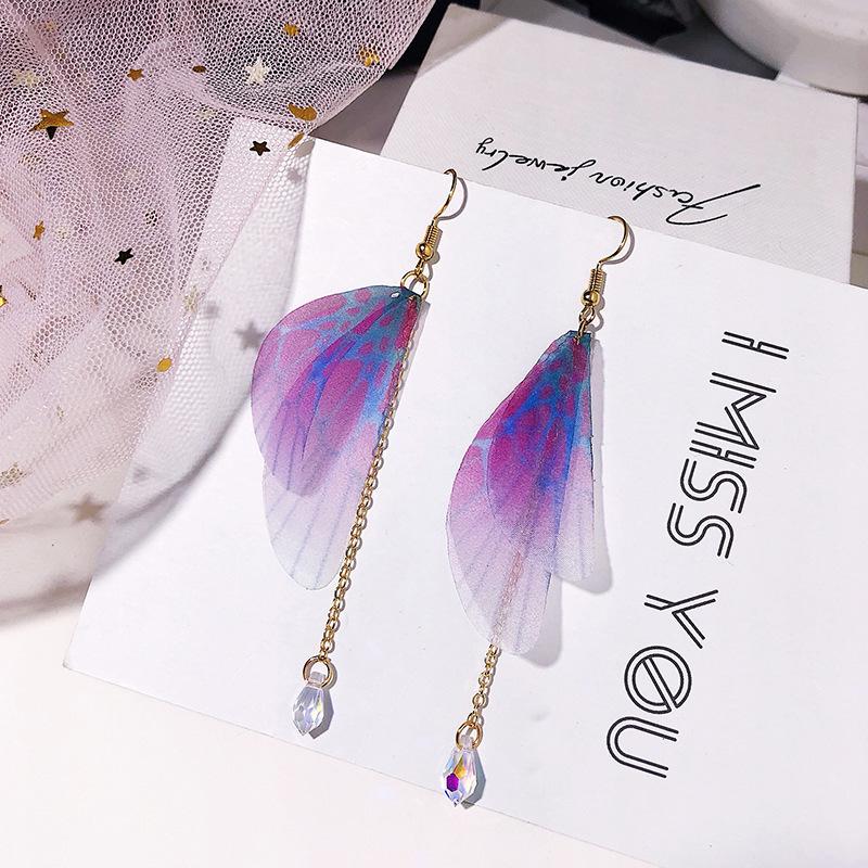 Tulle Butterfly Wings Pearl Earrings Bohemian Long Fringed Earrings Women'S Earrings Jewelry Niche