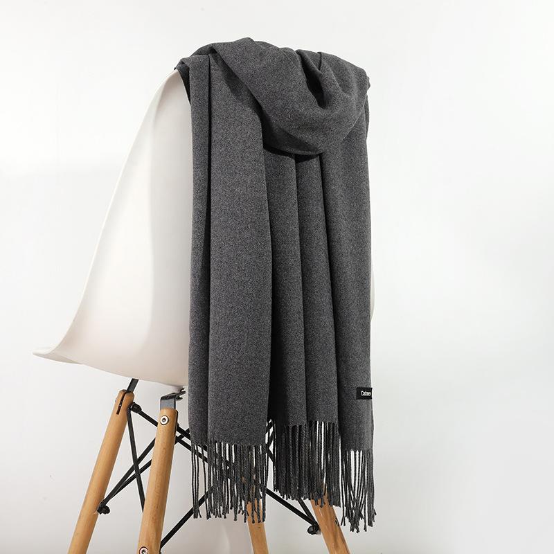 Cashmere Scarf for Women Autumn and Winter Solid Color Tassel Warm Large Shawl Men's Scarf Imitation Cashmere Winter Scarf