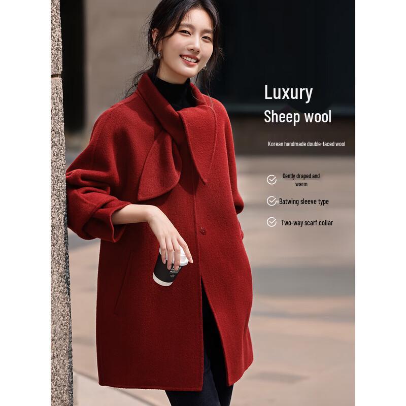 XWI Women's Scarf Collar Double-faced Wool Coat