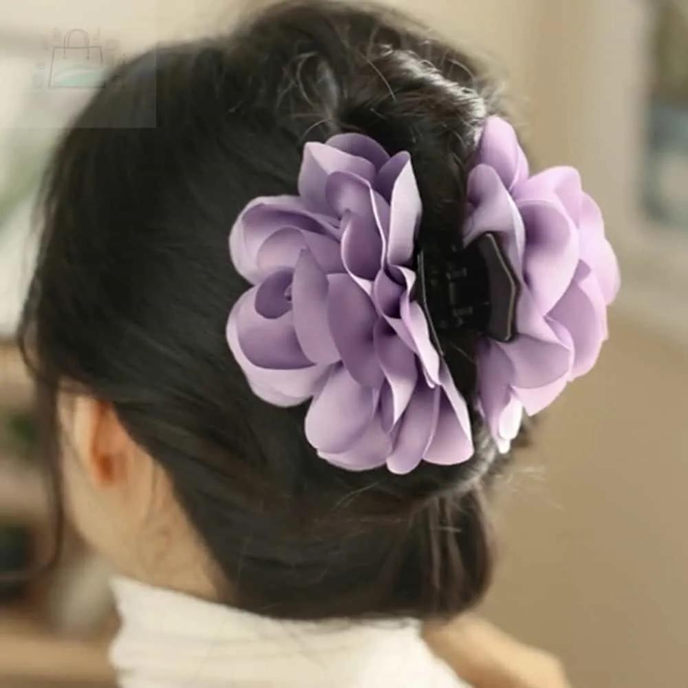 GSTORE Hair Clip Half-up Hair Big Clip Flower Clip Chiffon Purple Flower Clip