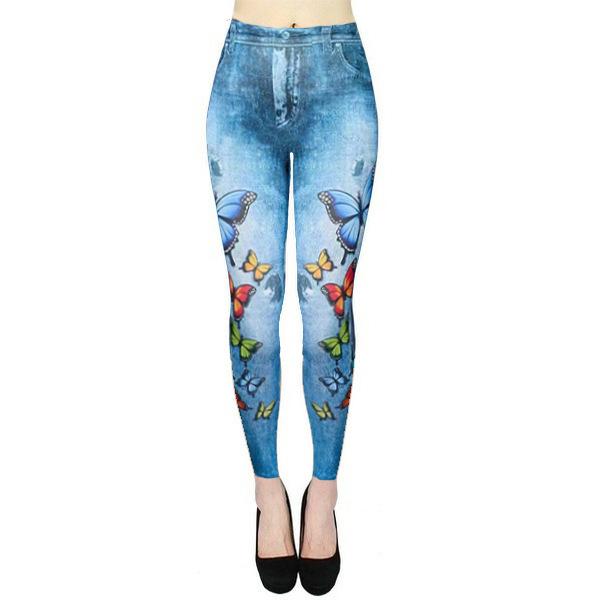 2024 Autumn Winter Women's High Waist High Elastic Imitation Denim Leggings Solid Color Fitness Sports Yoga Pants