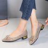 Fashion Bowtie Mesh Decor Low Heel Pumps Women Fashion Shiny Sequin Pointed Toe Banquet Dress Shoes Summer Comfort Breathable Loafers