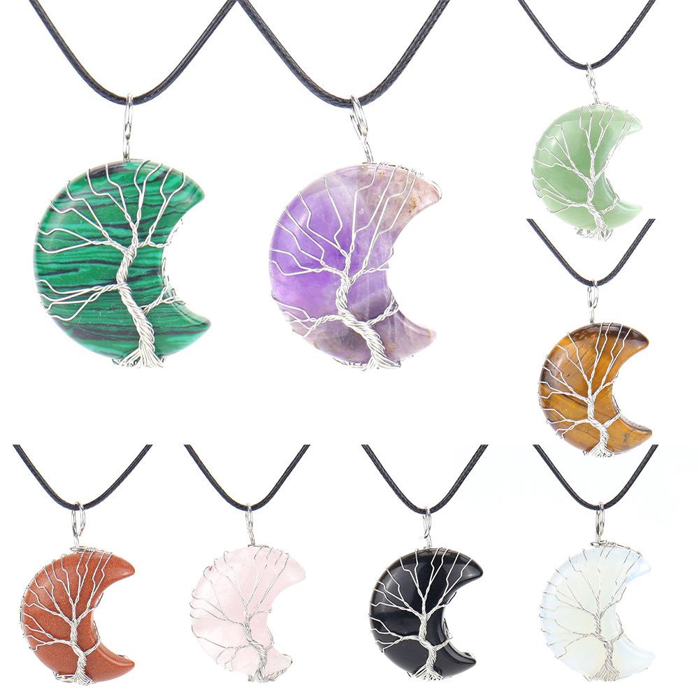 Handmade Winding Moon Natural Stone Winding Tree Of Life, Necklace, Fortune Tree Necklace N535