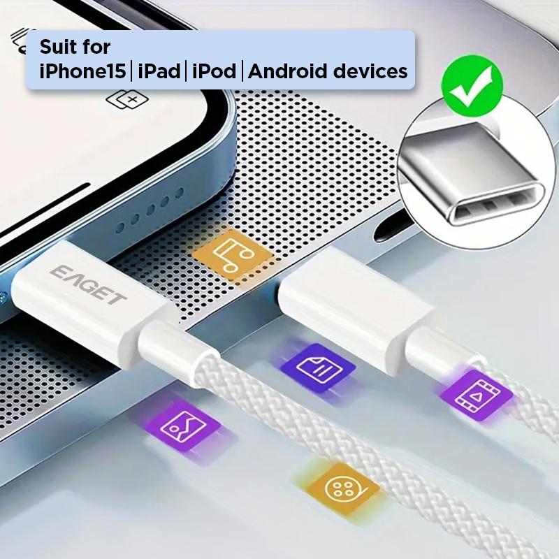 60W Hurtigladekabel Type-C til Type-C Hurtigladekabel Enorm Dataoverføring på Sekunder Passer for iPhone15 iPad iPod Android-enheter