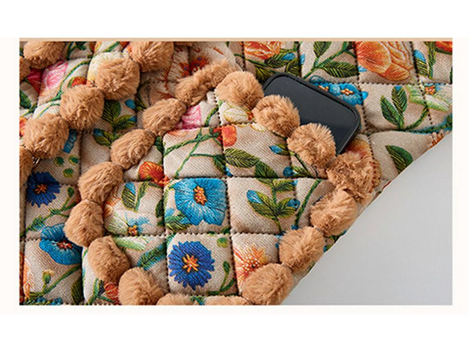 2025 Winter Stylish Floral Velvet-Lined Mid-Length Cotton Coat for Women - Elegant and Warm Autumn/Winter Outerwear