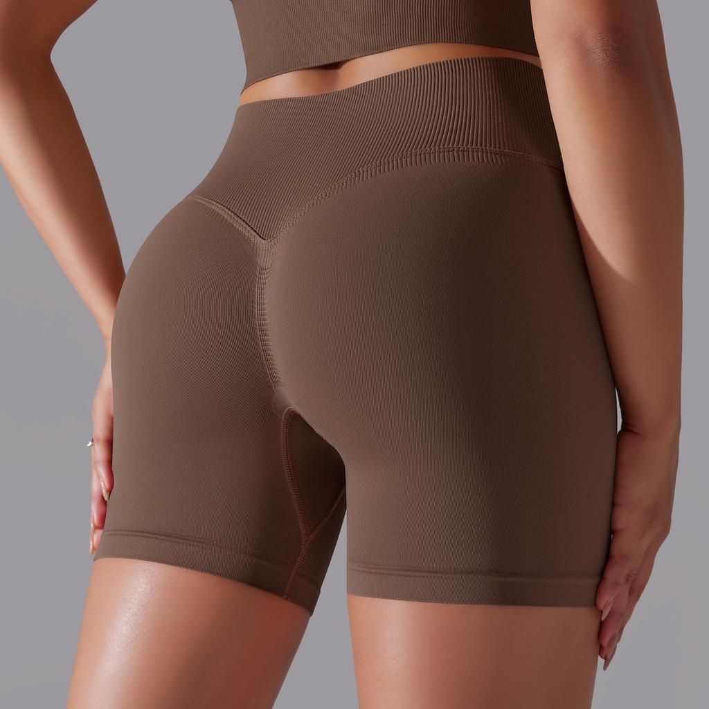 Auroth Seamless Knit Lift Hip Shorts Women High Waist Tummy Yoga Shorts Solid Color Running Fitness Sports Shorts