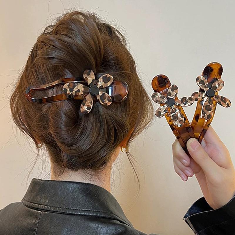 11CM Leopard Print Flower Duckbill Clip for Women Girls Sweet Hair Ornament Back Head Hair Clip Updo Hair Accessories
