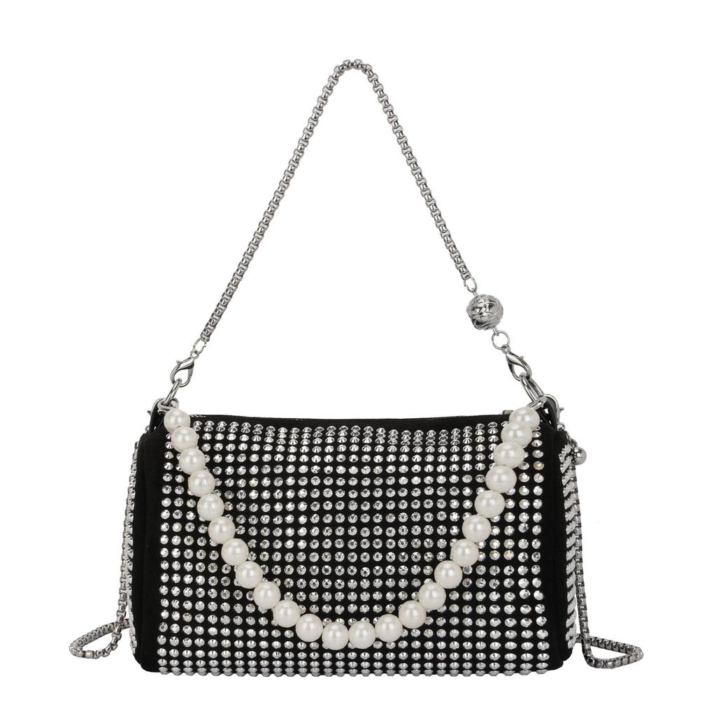 Fashion Trend Premium Sense Bag Pearl Chain Bag Large Capacity Hand Diamond-encrusted Shoulder Crossbody Bag
