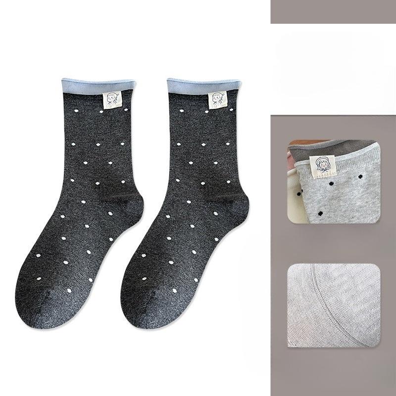 Ladies Spring and Autumn Trend Soft Cotton Versatile Crimped Cloth Standard Pockdot College Wind Tube Pile Socks