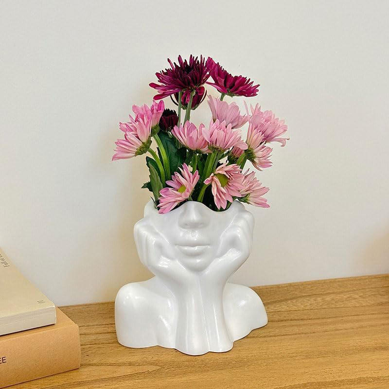 1Pc Cute Face Shaped Makeup Brush Holder Minimalist Art Vase for Eyebrow Pencils Desktop Decoration Home Organizer