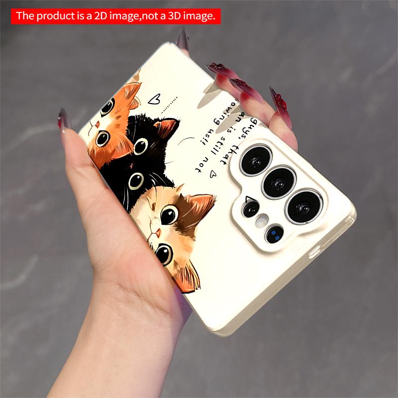 2DFlat Samsung phone case Cute Cats Peeking with Hearts and Playful Text Applicable to Galaxy S23 S24 S25ULTRA S26 A12 A14 A15 A16 A54 A55