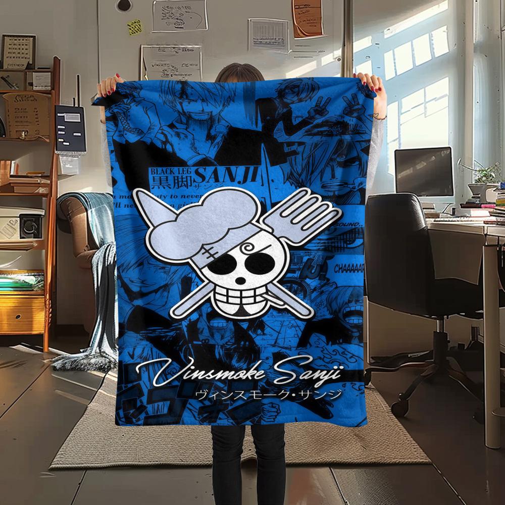 1PC One Piece Straw Hat Pirates Patterned Flannel Blanket Suitable For All Seasons For Home Decor Warmth And Comfort Gifts Holiday Present