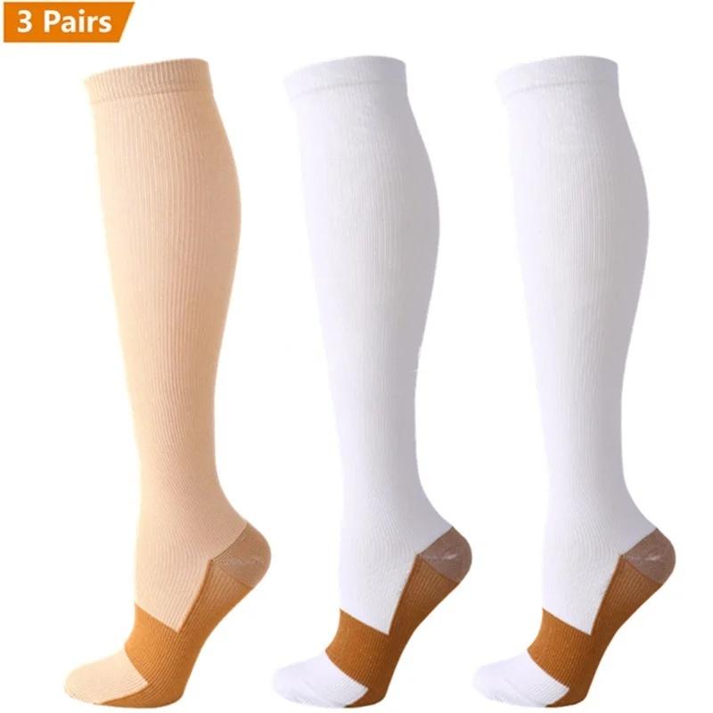 3 Pair Copper Compression Socks Women Men Anti Fatigue Pain Relief Graduated Unisex Compression Stockings Knee High 15-20 MmHg