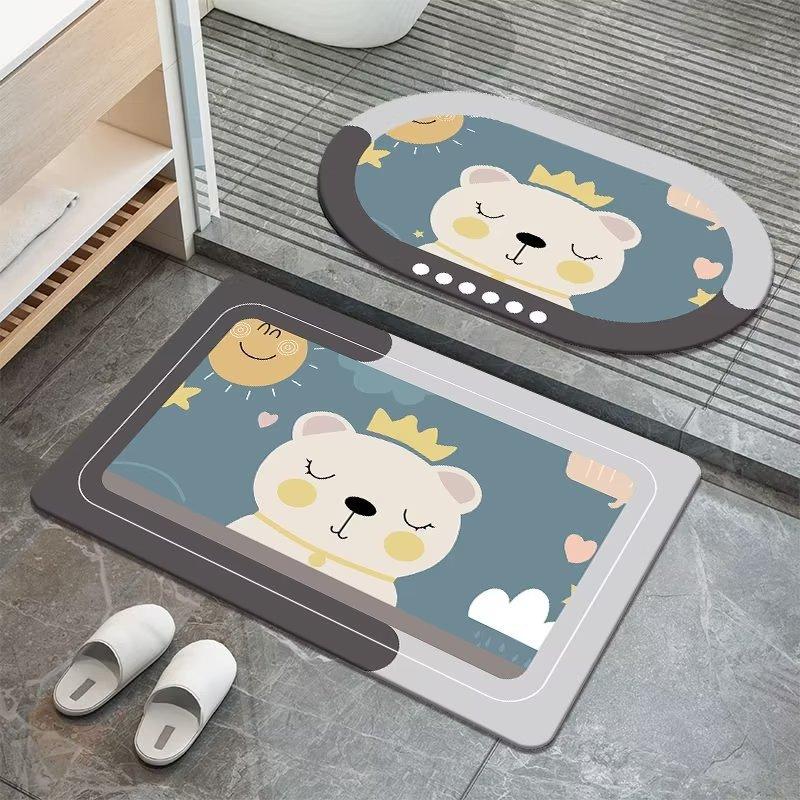 Cartoon Tier Türbodenmatte, Diatomeenerde Saugmatte, Badezimmer schnell trocknende Fußmatte, Badezimmer handwaschbare rutschfeste Matte