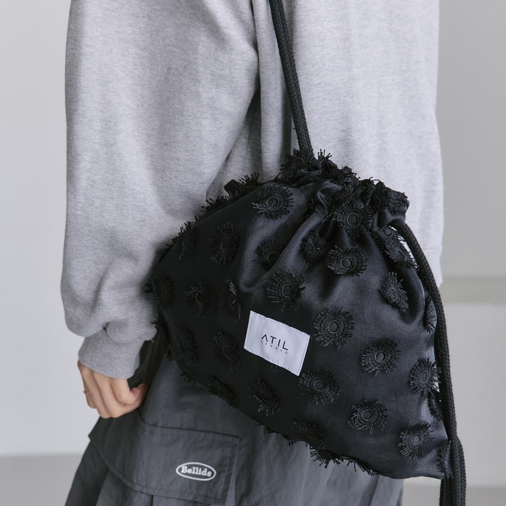 Atil Studio Floral Chiffon Drawstring Mini Backpack _ [Black]