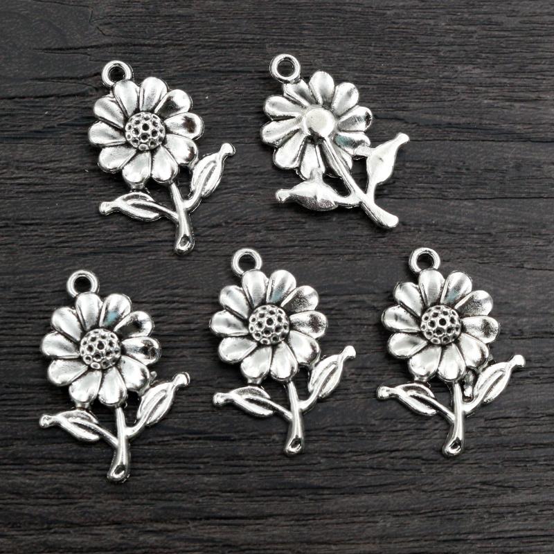 12pcs 27x19mm Bronze Antique Silver Plated Sunflower Handmade Charms Pendant античный серебряного