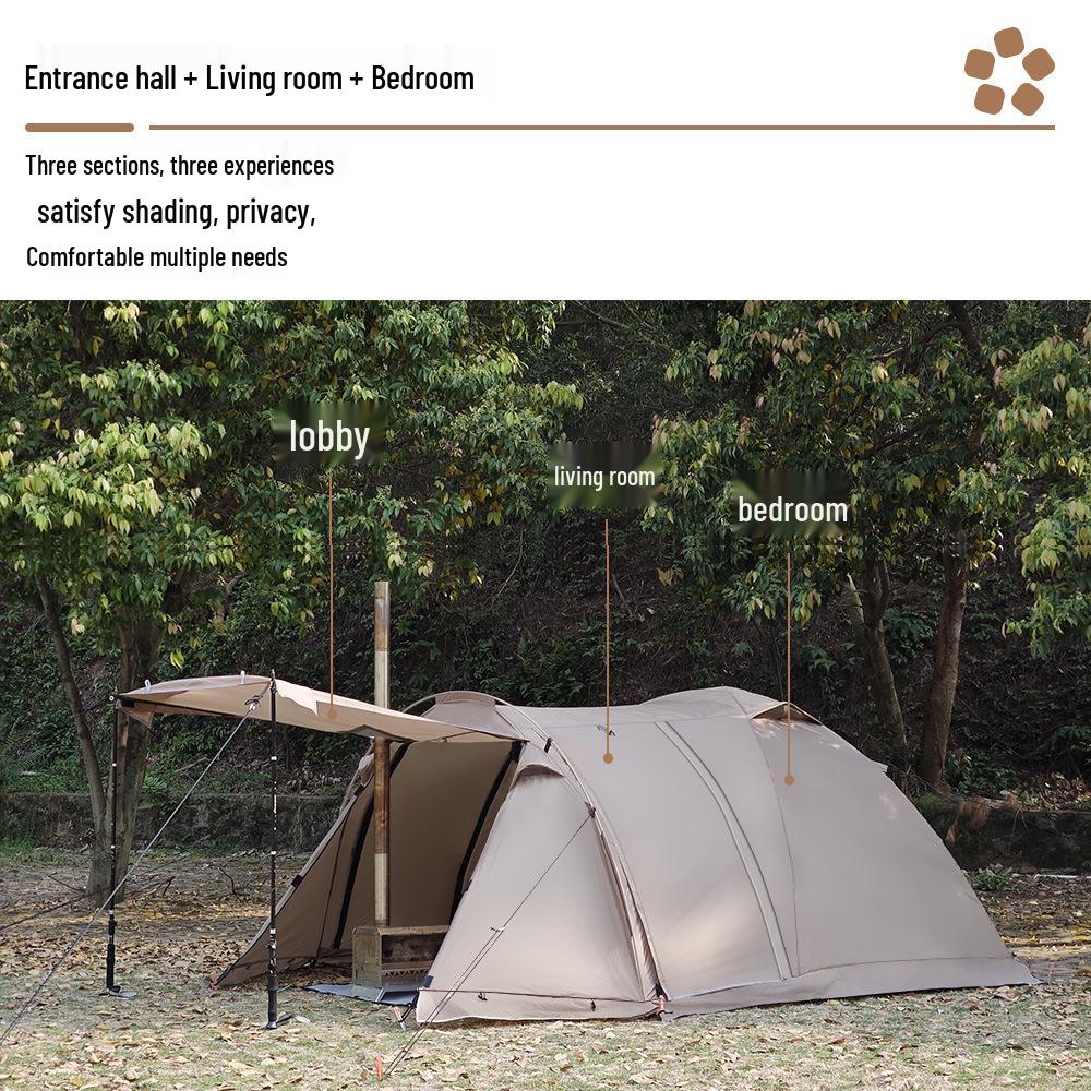 Cold-Proof Winter Camping Tent: Portable, Rainproof, Flame-Retardant, Sun-Protected, Large Tunnel Design with Rear Room