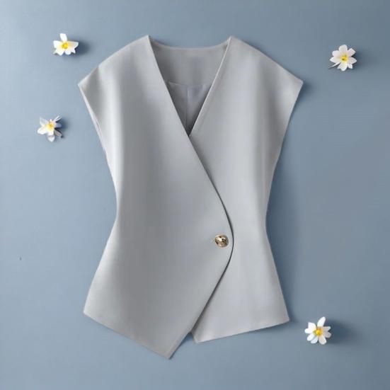 Women Suit Waistcoat V-Neck Sleeveless Single Button Irregular Design Suit Vest Solid