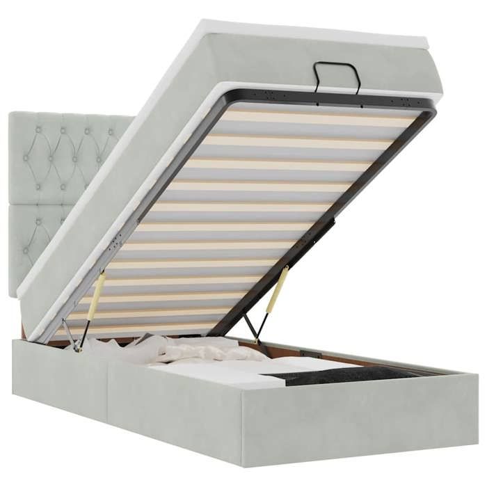 VidaXL Ottoman Bed Frame and Mattress Light Grey 90x190 Cm Velvet, Bed Frame, Upholstered Bed Frame, Bed Frame 3314360