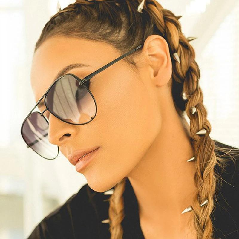 Vintage Black Pilot Sunglasses Women Men Luxury Brand Designer Sun Glasses Female Big Frame Gradient Fashion