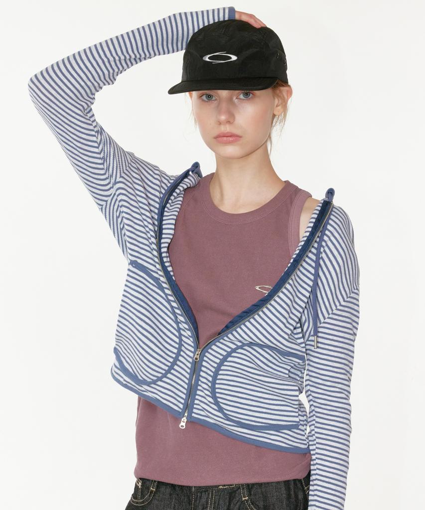 Noi1806 Striped Zip-Up Hoodie (Navy)