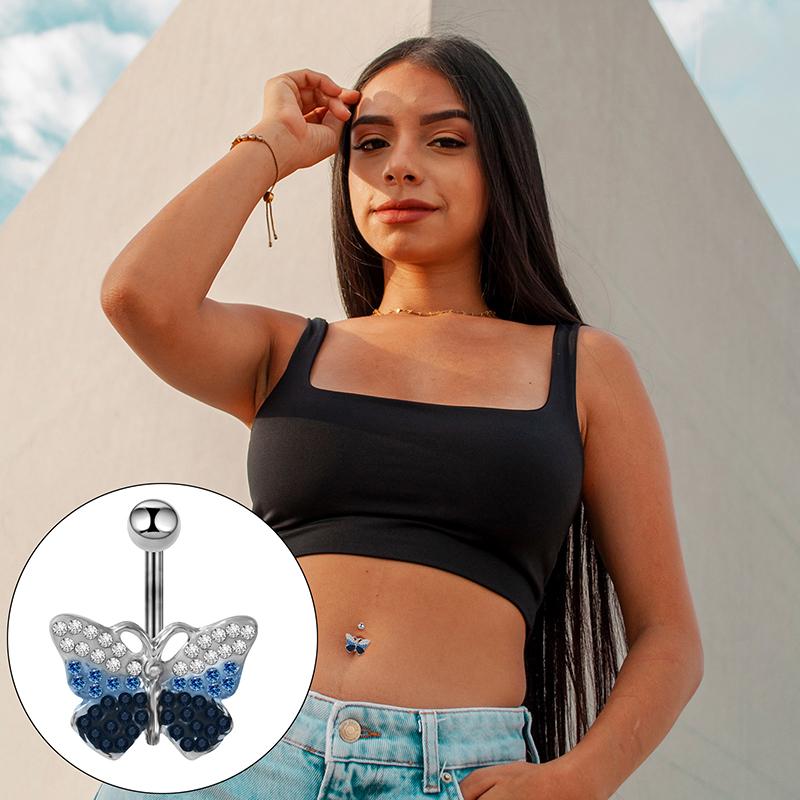 Butterfly Pendant Belly Button Ring Stainless Steel Light Luxury Navel Nail For Women Body Piercing Jewelry