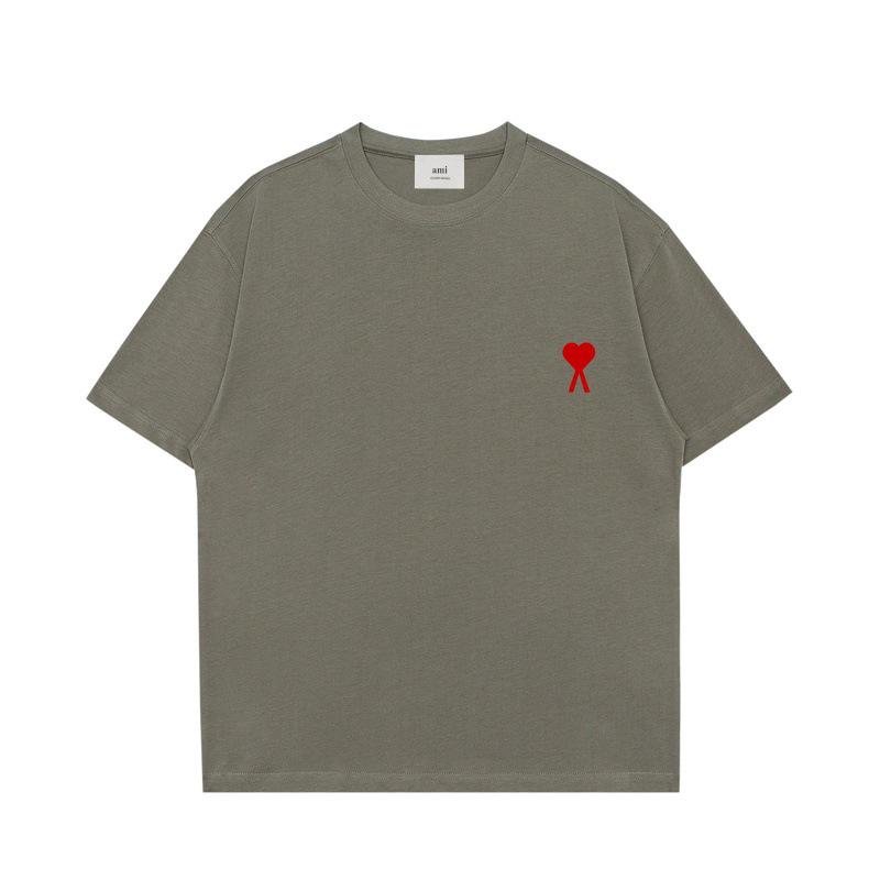 

Класична чоловіча футболка з коротким рукавом AMI&EASY з маленькою вишивкою у вигляді серця - повсякденний та універсальний літній одяг S (52.5-60 kg) сірий/деревне вугілля