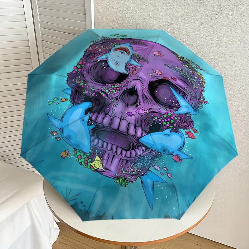 

1pc Underwater Skull with Sharks Umbrella with Plastic Handle,Suitable for All Seasons Home Travel Outdoor UmbrellaDD1740
