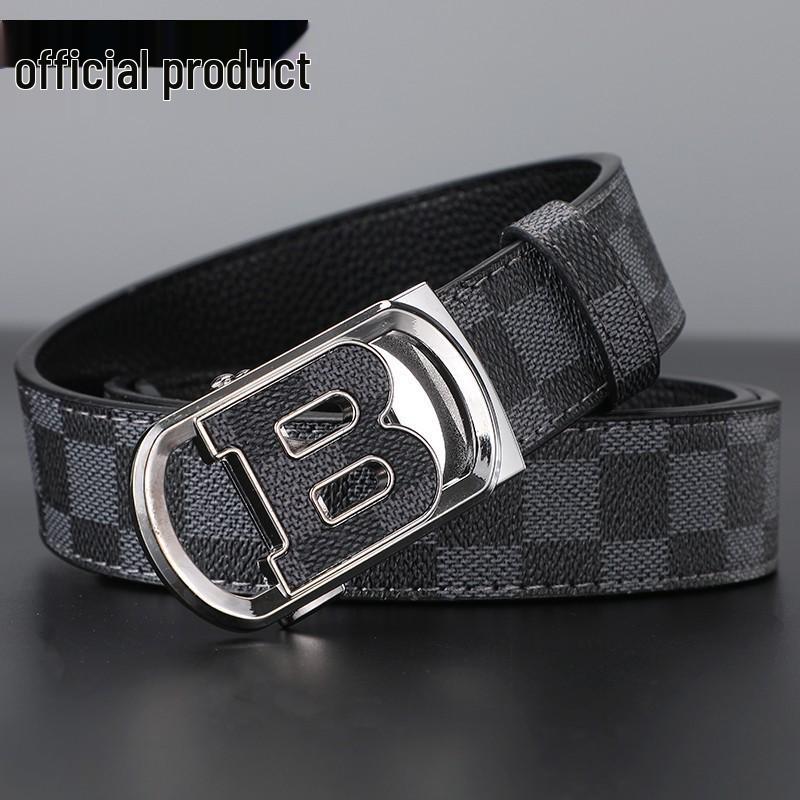Men's Printed Graffiti Plaid Cowhide Belt with Automatic Buckle - XL Business Casual