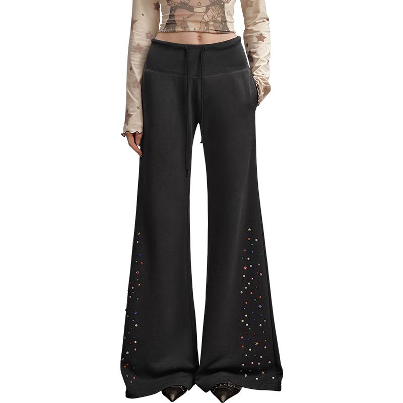 

UNIFREE Women s Rhinestone Loose Fit Flared Sweatpants S
