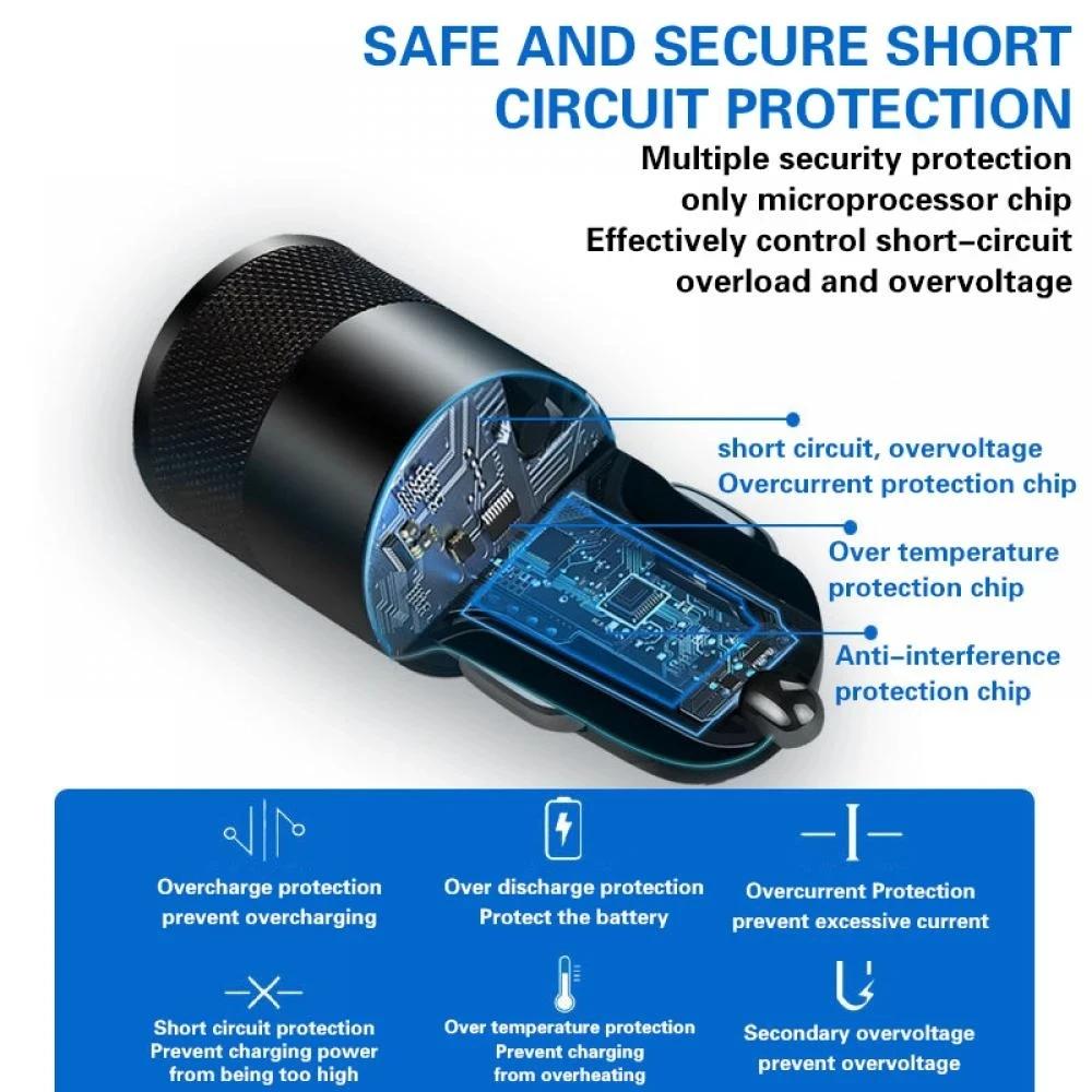 3.1A USB Car Charger Type C Fast Charging Phone Adapter For Xiaomi Huawei PD Phone Charger Adapter Socket Cigarette Lighter