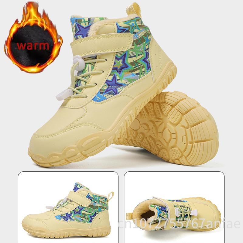 Kids Barefoot Snow Boots Waterproof Wide Toe Cotton Shoes Winter Warm Fur Lined Shoe for Boys Girls Cold Weather Outdoor Sneaker