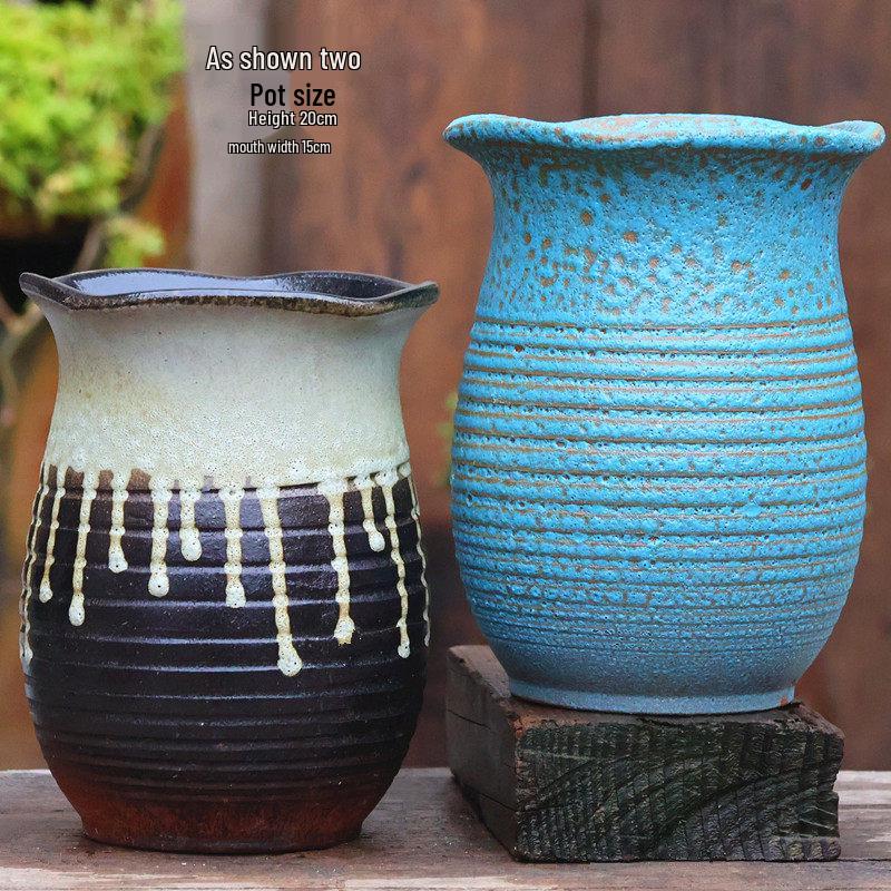 Handmade Vintage Coarse Pottery Large Succulent Planter, Breathable Purple Clay Flower Jar