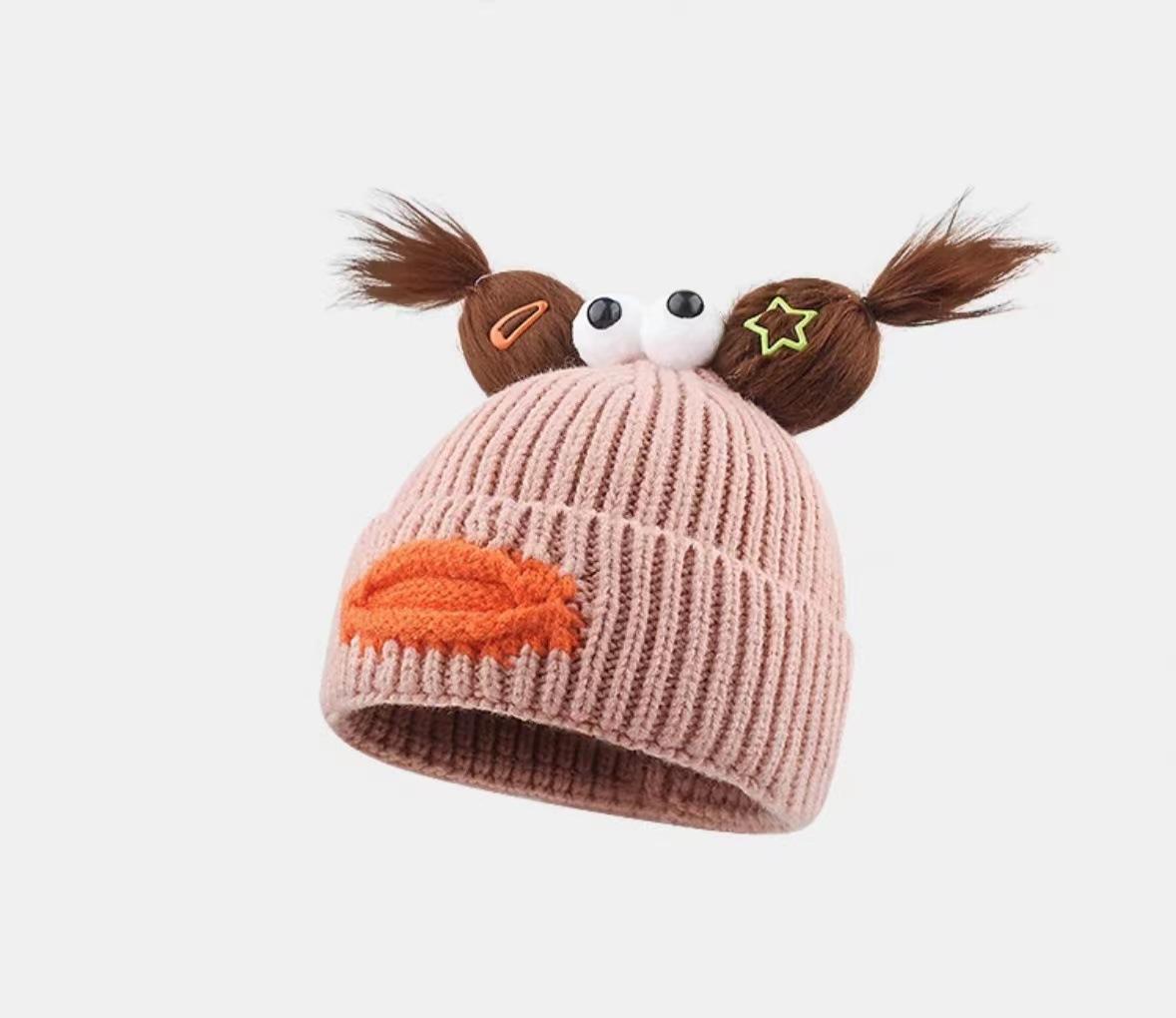 

Versatile Hat Style Cute And Funny Character Womens Warm Hatscaps Knitted рожевий