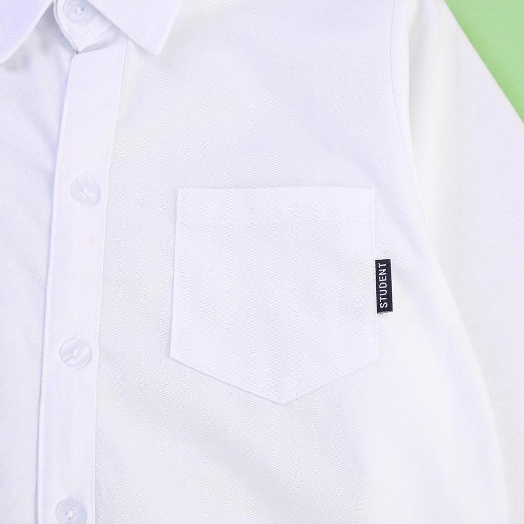 Kids' Long-Sleeve White Shirt with Pocket for Boys - Perfect for School Uniforms in Spring and Autumn