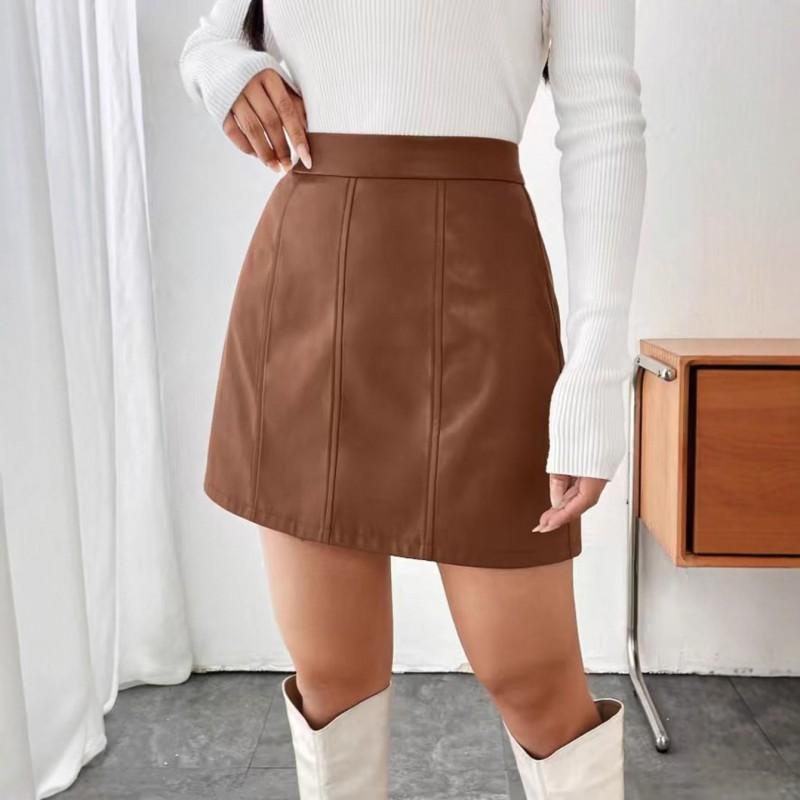 Vintage PU Leather A-Line Mini Skirt High Waist Slim Fit Versatile Party Women