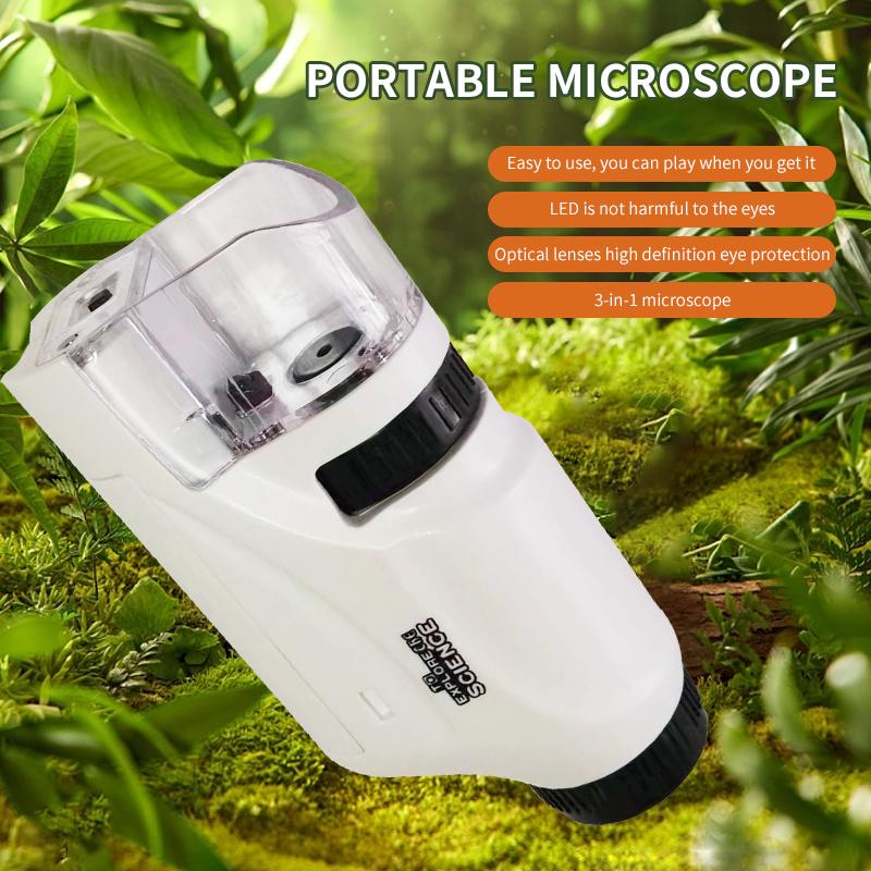 Mini Pocket Microscope Kit 60 To120x Portable Laboratory Microscope with LED Light for Kids Science Experiment Utensils